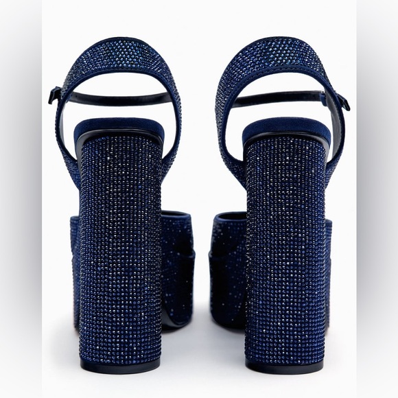 NEW 💙 Zara RHINESTONE HEELED PLATFORM SHOES - Picture 2 of 14